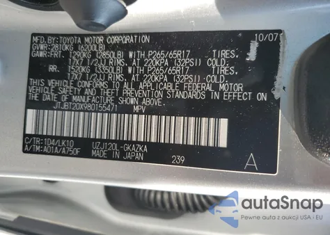 2008 Lexus Gx 470 z USA, uszkodzony, nr VIN JTJBT20X980155471